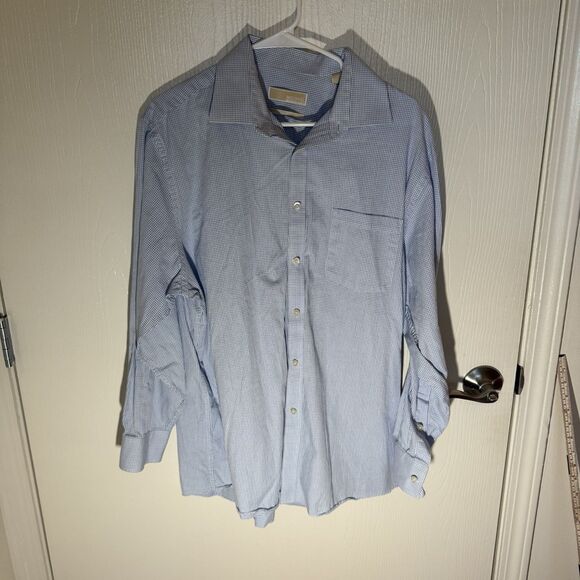 Michael Kors Men’s Dress Shirt Button Down Cotton Collar Checker Career Sz 17 XL - Picture 1 of 6